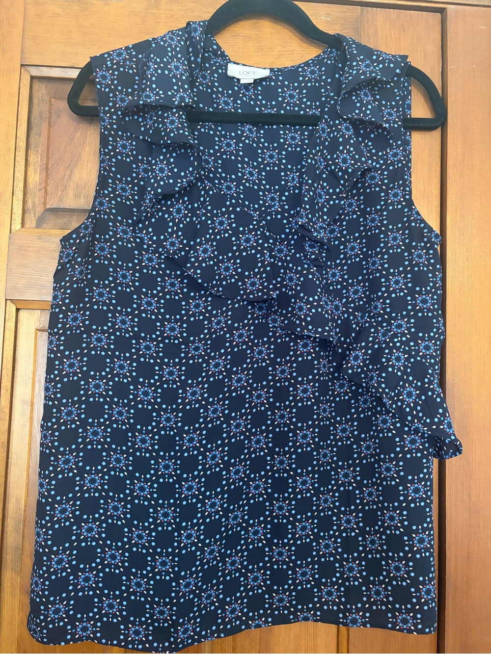 LOFT Navy Blue Patterned Sleeveless Ruffle Camisole